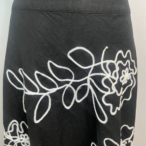Tweed Skirt size 10 Black Linen White Floral Embroidery Knee A Line Wedding Slim - Picture 4 of 8